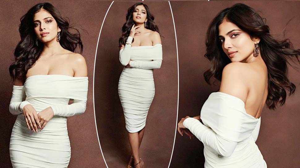 Malavika Mohanan In White Off Shoulder Bodycon Dress Ultimate Glam