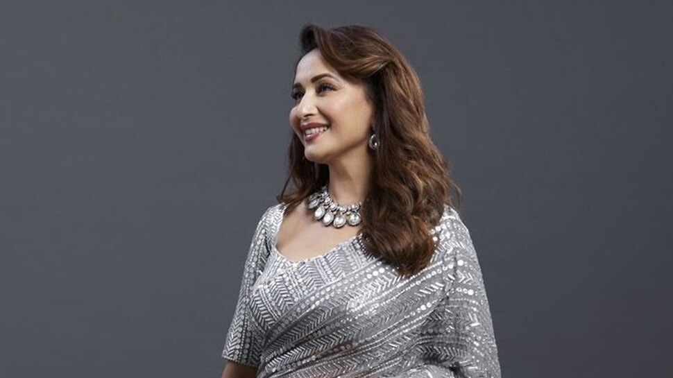 Fashion royalty by Madhuri Dixit in grey sequinned saree | ഗ്രേ സാരിയി ...