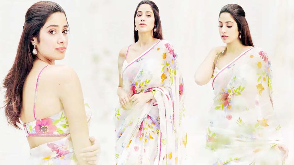 Janhvi Kapoor looks stunning in floral sari, see viral photos |  Janhvi Kapoor: Janhvi Kapoor in floral sari, glamorous images go viral