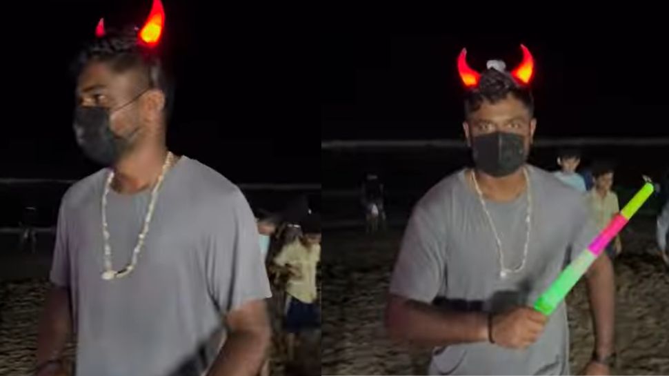 Viral Video Sanju Samson Wear Red Devil Honk at Kozhikode Beech Basil