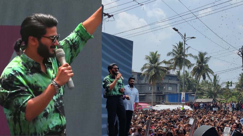 Dulquer Salmaan At Kondotty Shows He Is Biggest Crowd Puller In Mollywood After Mammootty In Mohanlal |  Dulquer Salmaan : Dulquer Salmaan arrived in a green shirt;  Kondotti shook and fell over