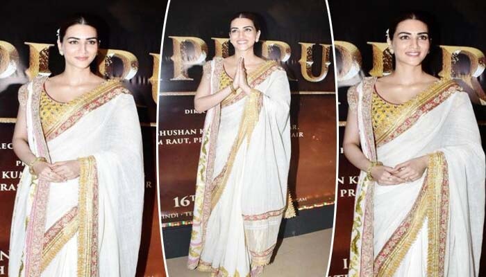 Kriti Sanon With Perfect Sita Vibes In Gorgeous White Gold Saree At Adipurush Trailer Launch