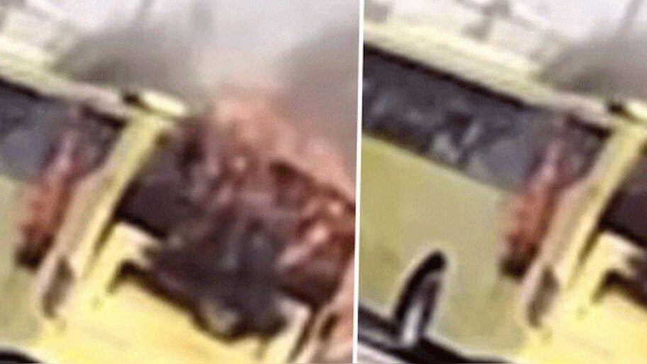 School bus catches fire in al ahsa saudi arabia l സൗദിയി ...