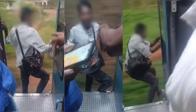 ചവിട്ടുപടിയിൽ നിന്ന് അപകടകരമായ രീതിയിൽ യാത്ര, ഓടിക്കൊണ്ടിരുന്ന ട്രെയിനിൽ നിന്ന് പുറത്തേക്ക് ചാടി; യുവാവിന് ​ഗുരുതര പരിക്ക്