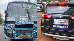 മുഖ്യമന്ത്രിയുടെ വാഹനവ്യൂഹത്തിലേക്ക് ഓടിച്ചുകയറ്റി; സ്വകാര്യ ബസ് കസ്റ്റഡിയില്‍