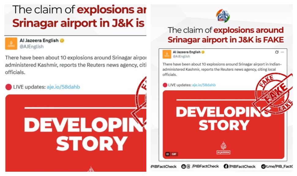 Operation Sindoor Fact Check: ശ്രീനഗര്‍ വിമാനത്താവളത്തിനടുത്ത് 10 സ്‌ഫോടനങ്ങളെന്ന്... വീണ്ടും വ്യാജവാര്‍ത്ത! ഇത്തവണ അല്‍ ജസീറയില്‍