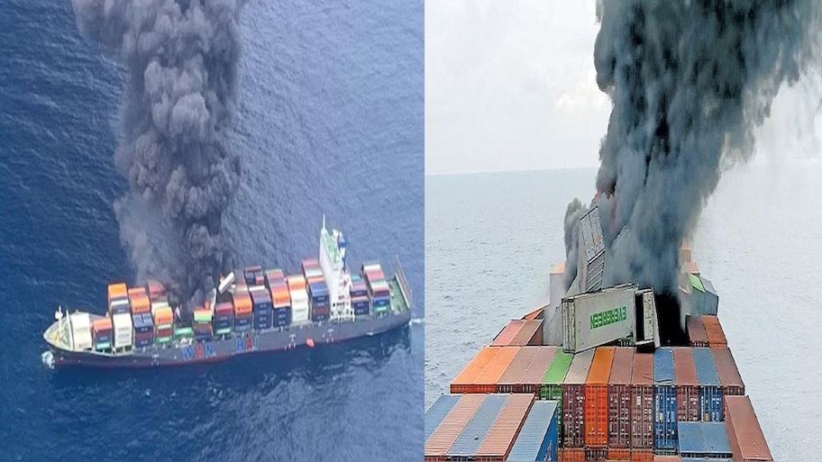 Cargo Ship Explosion: വാൻഹായിയിലെ ഭൂരിഭാഗം കണ്ടെയ്നറുകളും അപകടകാരികൾ; കപ്പലിനുള്ളിൽ ആസിഡുകളും ഗൺപൌഡറും ലിഥിയം ബാറ്ററികളും