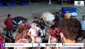 foreign woman plays chenda for new year celebration in kovalam