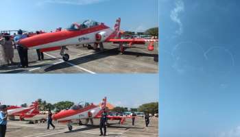 Air Show: എട്ട് വർഷത്തിന് ശേഷം വ്യോമാഭ്യാസ പ്രകടനം; വിസ്മയം തീർത്ത് &#039;സൂര്യ കിരൺ&#039;