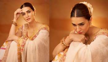 Kriti Sanon: ഓഫ് വൈറ്റ് സാരിയിൽ അതിമനോഹരിയായി കൃതി സനോൺ- ചിത്രങ്ങൾ