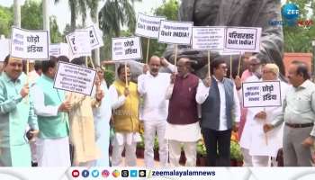  BJP MPs protesting in front of Parliament against the opposition