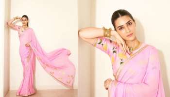 Kriti Sanon: പിങ്ക് ഫോയിൽ ഗോൾഡ് എംബ്രോയ്ഡറി സാരിയിൽ കൃതി സനോൺ