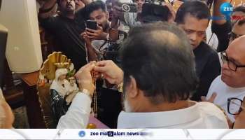 Union Minister Suresh Gopi offers a golden rosary to Thrissur Lourdes Church