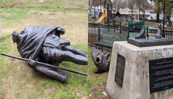 Gandhi Statue: India അമേരിക്കയ്ക്ക് സമ്മാനിച്ച ​Gandhi പ്രതിമ നശിപ്പിച്ച നിലയിൽ; പിന്നിൽ Khalistan പ്രവർത്തകർ എന്ന് അഭ്യൂഹം