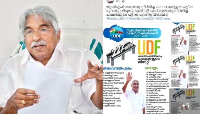 Kerala Assembly Election 2021: എൽ.ഡി.എഫ് കാലത്ത് നിർമ്മിച്ച പാലങ്ങളുടെ കണക്ക് പറയാമോ? ഉമ്മൻ ചാണ്ടിയുടെ വെല്ലുവിളി