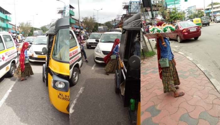 വാഹനങ്ങൾക്കിടയിൽ പ്രാണൻ കൈയിൽപ്പിടിച്ച് മൂന്നാം ക്ലാസുകാരിയുടെ ദേശീയപതാക വിൽപ്പന; ഉള്ളൂരിലെ നടുക്കുന്ന കാഴ്ച