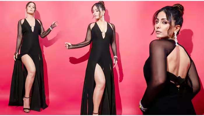 Hina Khan Stunning Look: ബ്ലാക്ക് ഡീപ് നെക്ക്‌ ഗൗണിൽ ഹിന ഖാൻ, ചിത്രങ്ങള്‍  വൈറല്‍ 