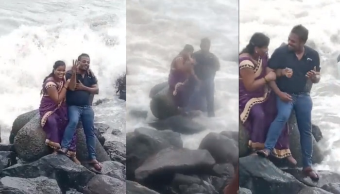 Women Swept away with see wave video: നിലവിളിച്ച് മക്കൾ; ഭര്‍ത്താവിനൊപ്പം സെൽഫി എടുക്കുന്നതിനിടെ തിരയില്‍പ്പെട്ട് ഭാര്യക്ക് ദാരുണാന്ത്യം, വീ‍‍ഡിയോ