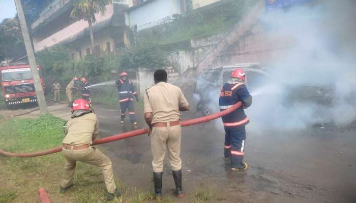 Car caught fire: മേലുകാവിൽ ഓടിക്കൊണ്ടിരുന്ന കാറിന് തീപിടിച്ചു; വൈദികനും കുടുംബവും രക്ഷപ്പെട്ടത് തലനാരിഴയ്ക്ക്