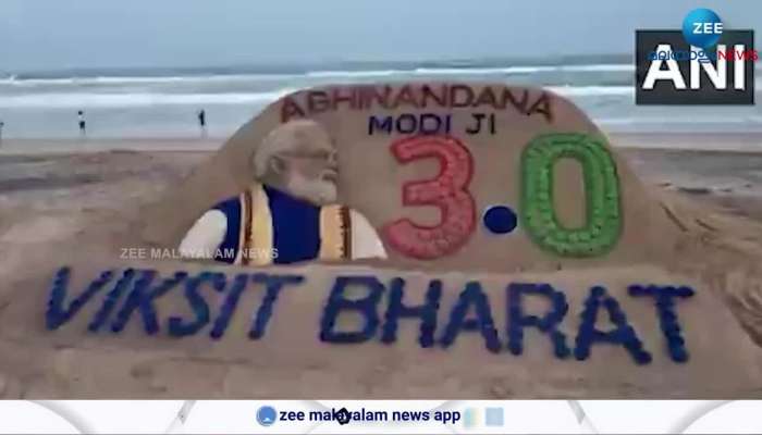 Sand artist Sudarshan Patnaik pays tribute to Narendra Modi government