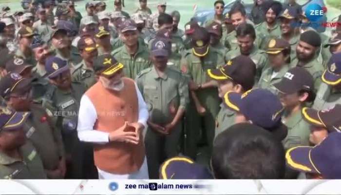 Prime Minister Narendra Modi arrives at Adampur airbase